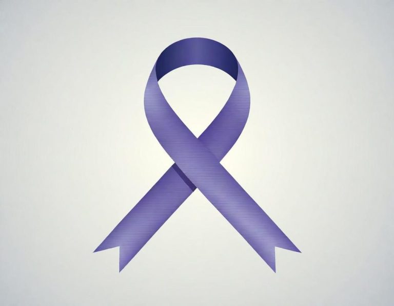 Purple awareness ribbon on a light background.